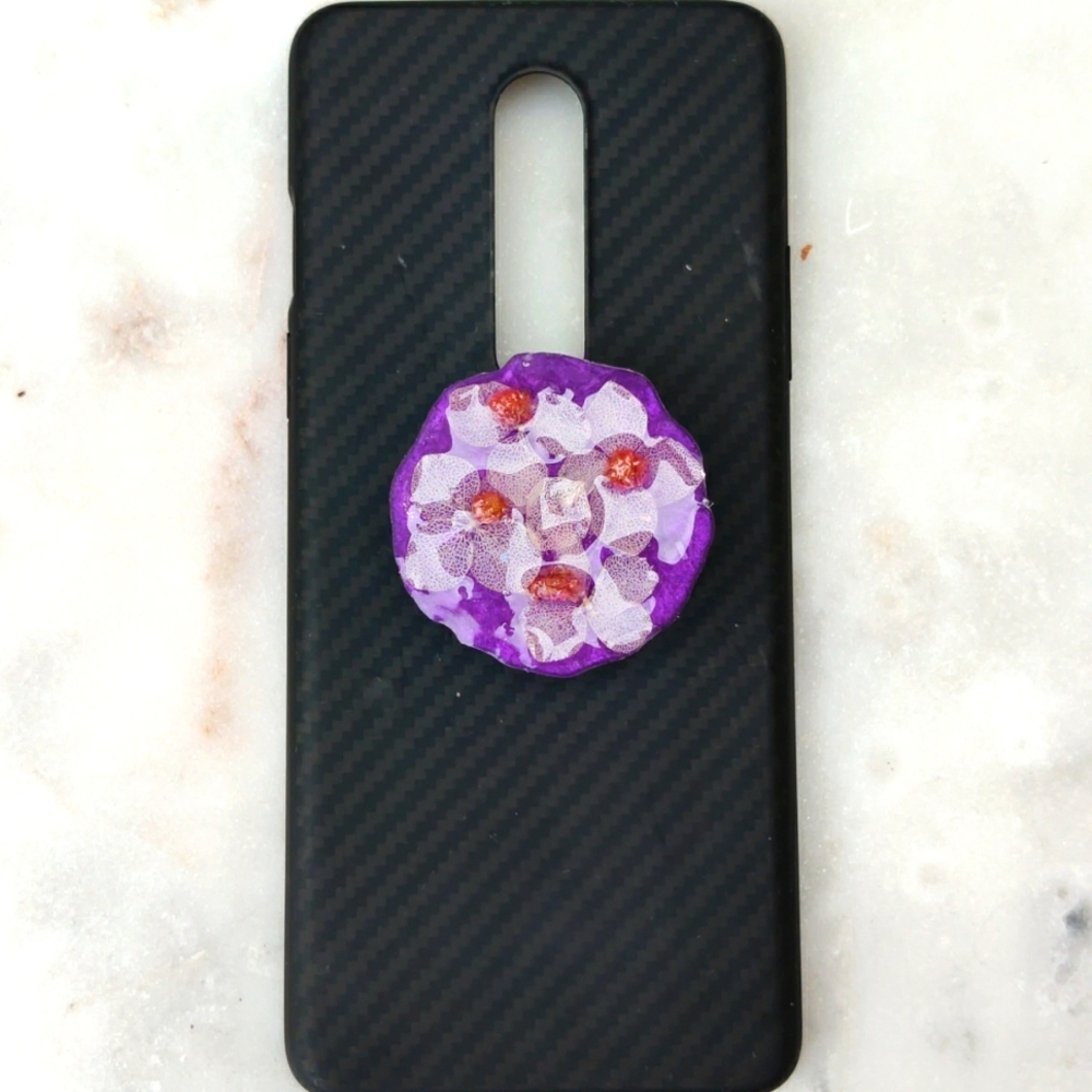 Handmade Purple Dried Flowers Resin Phone Grip